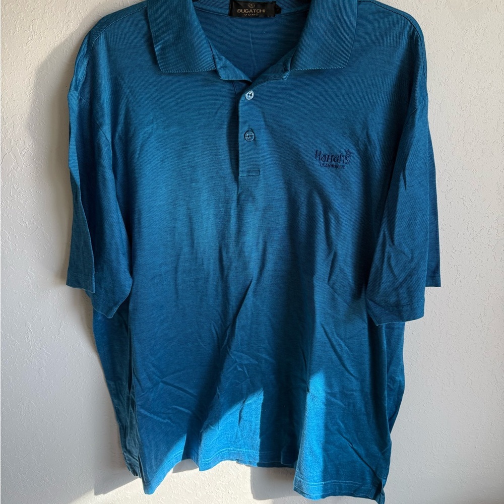 Men’s L Blue Bugatchi Uomo “Harrahs Atlantic City” Short Sleeve Casual Polo